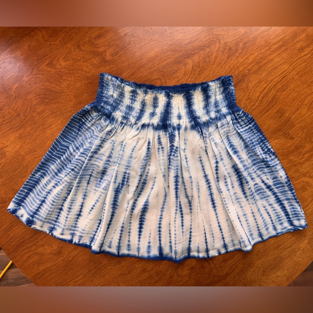 RAGA Blue and White Smocked Skater Mini Skirt
